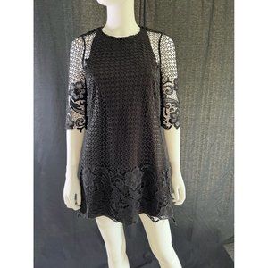 Zara Women's Dress Lace Flower Black Elegant 3/4Sleeves Full Zip Size S